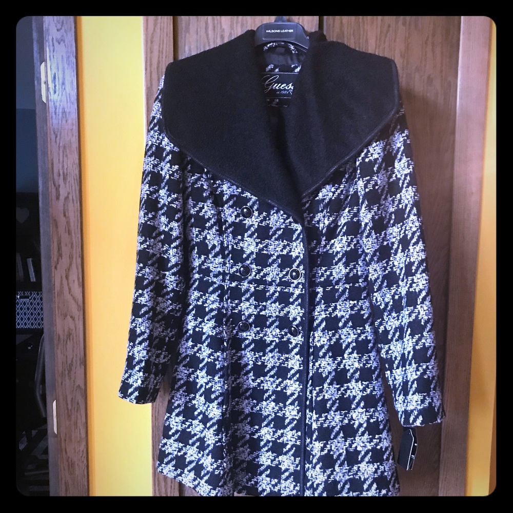 NWT Guess Houndstooth Wool Winter Coat